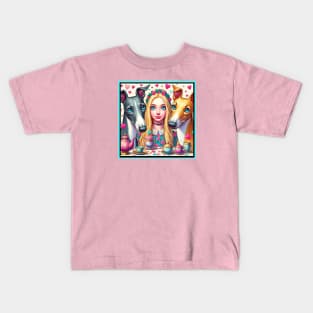 Young Girl and her Greyhounds Tea Party Kids T-Shirt